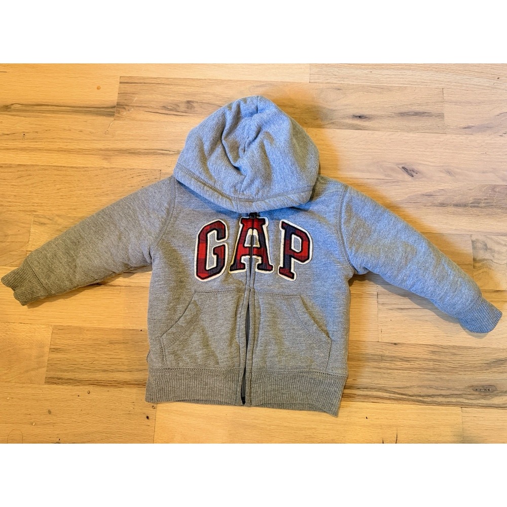 Baby GAP Hoodie Zip Up Sweatshirt 18-24 Months Light Heather Gray Logo Toddler